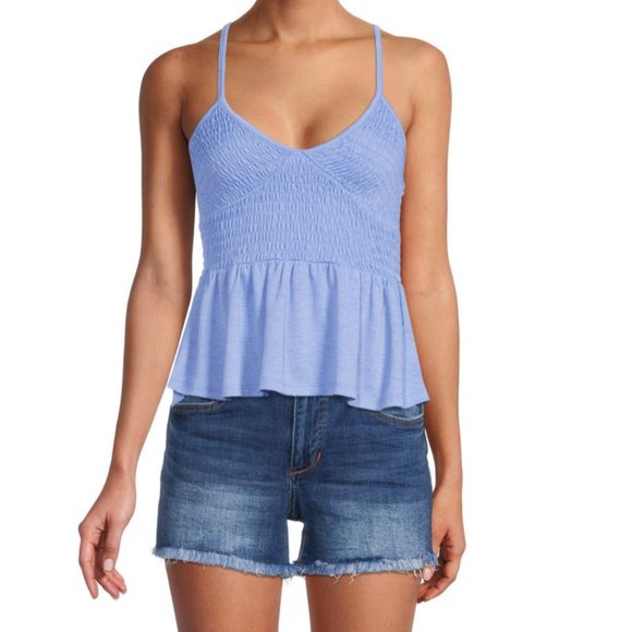 OAK & TRELLIS Smocked Peplum Slip Top Wild Lime XL Tank Top Cross Strap Back - Picture 2 of 7